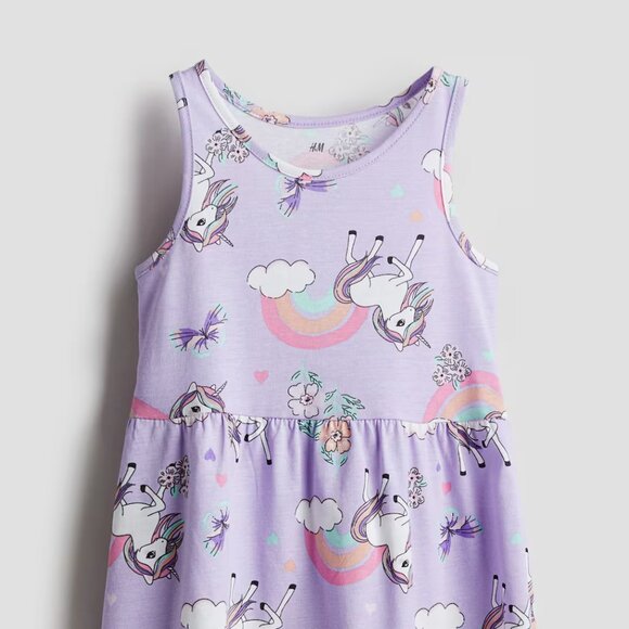 H&M Girls Ladybug Patterned Light Purple Unicorns Jersey Dress - Picture 3 of 3